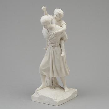 A parian sculpture of a girl with a boy on her shoulder, after desing by Adéle Rudensköld, Gustafsberg, 1960's.