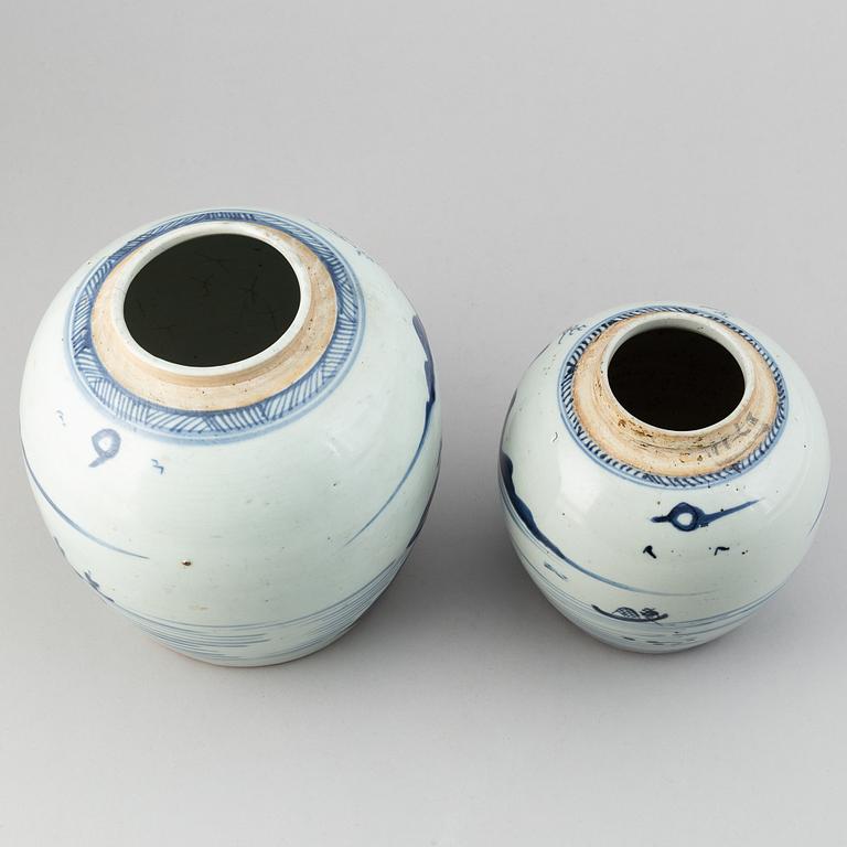 Two blue and white jars, Qing dynasty, 19th Century.