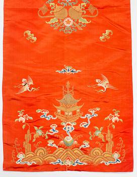 Two Chinese embroidered silk panels, Qing dynasty, 19th Century.