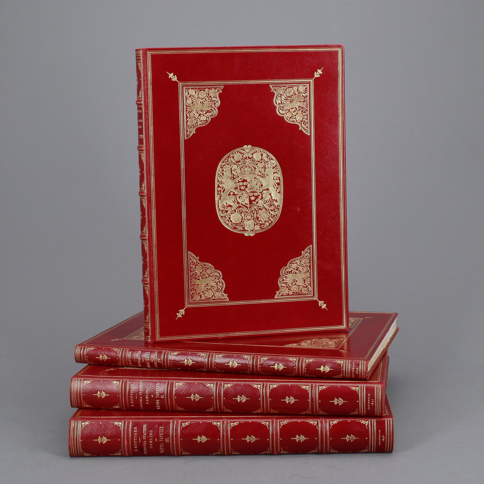 JOHN BÖTTIGER, 4 vol, Svenska statens samling af väfvda tapeter, numrerad 102/200, Stockholm 1895-98.