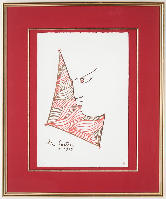 JEAN COCTEAU, färglitografi, signerad och daterad 1959 i trycket, stämpelsignerad, numrerad 35/200.