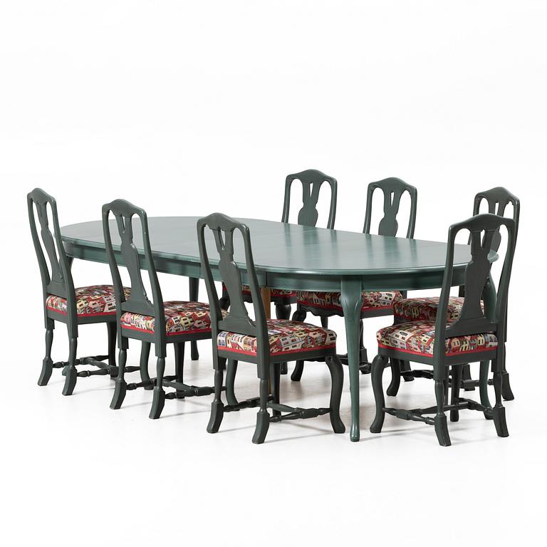Dining set, 8 pieces, K A Roos Helsingborg, Rococo style, 20th century.