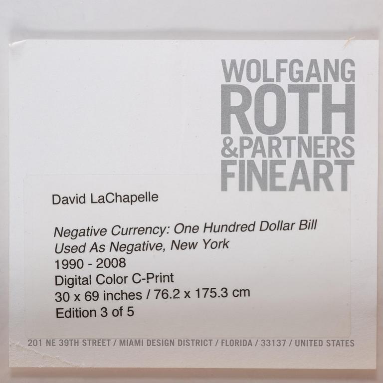 David LaChapelle, "Negative Currency: Fifty Dollar Bill Used As Negative", 1990 - 2008.