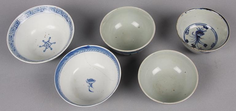 SKÅLAR 5 st, porslin, Kina 1700/1800-tal.
