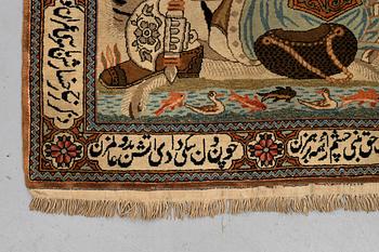 A rug, semi-antique Kashan figural, ca 105 x 79,5 cm.