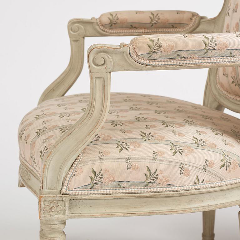 A pair of Gustavian armchairs, Stockholm, second part of the 18th century.