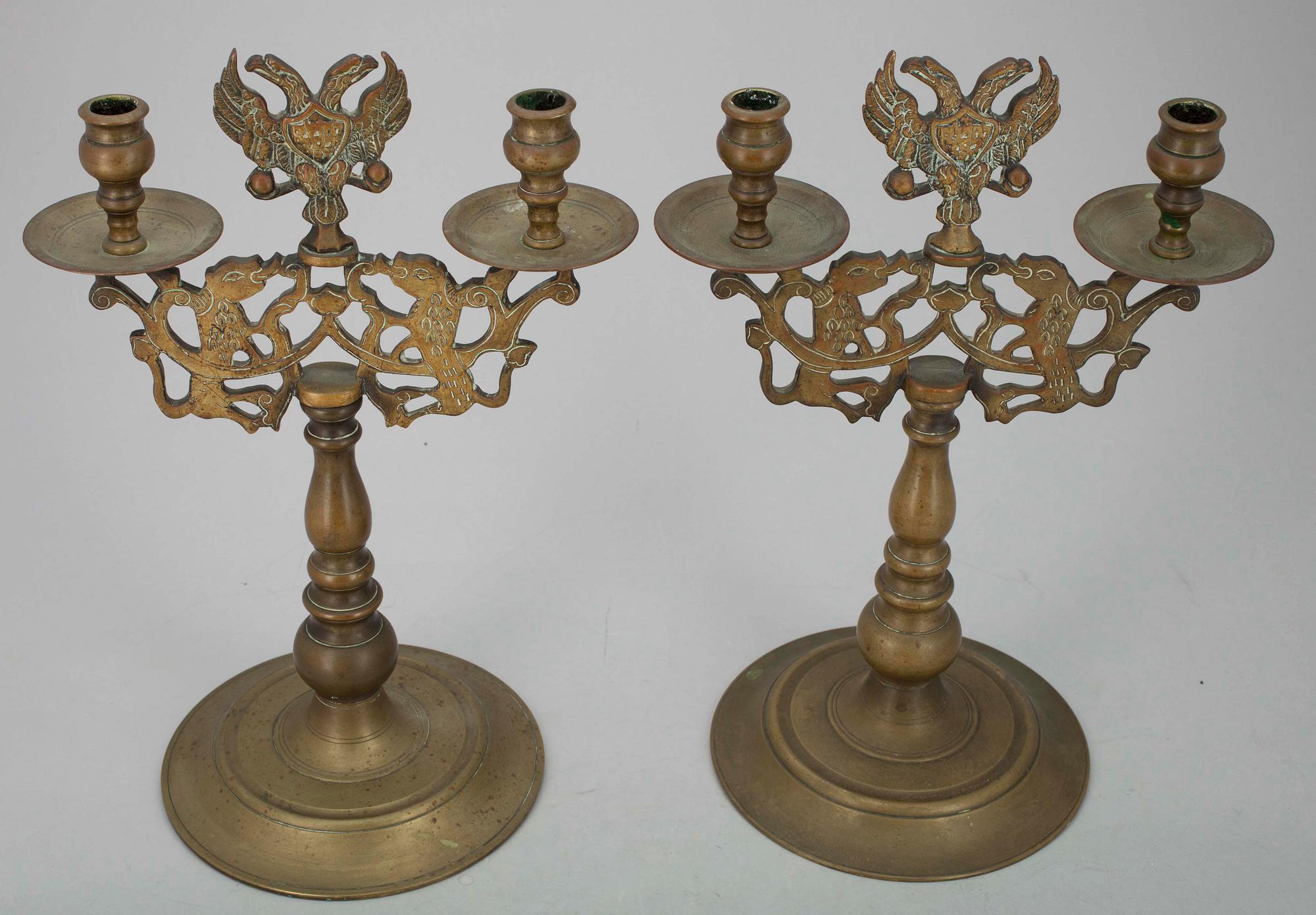KANDELABRAR ett par, mässing, barockstil, 1800-talets senare hälft.