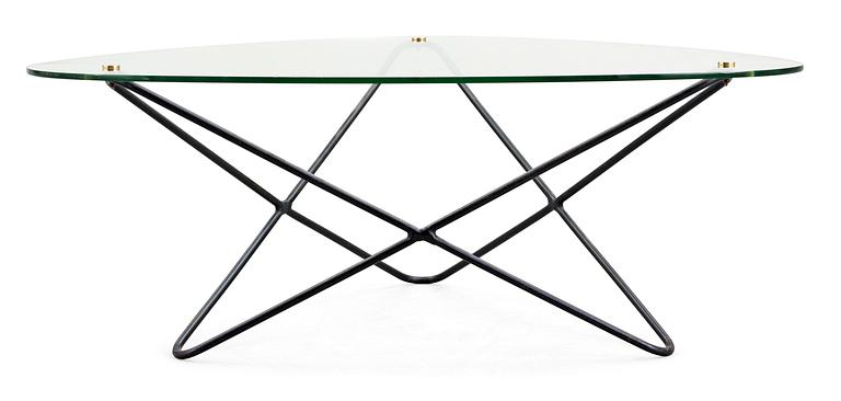 A Jacques Tournus glass and metal sofa table by Airborne.