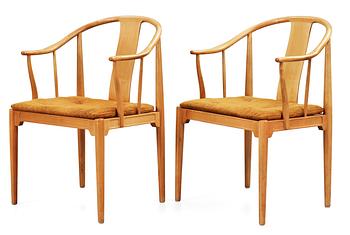 66. A pair of Hans J Wegner cherrywood 'China' armchairs, Fritz Hansen, Denmark 1966.