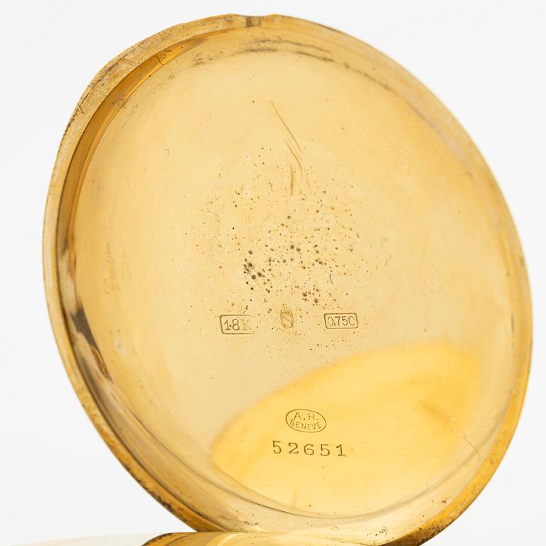 Alex Hüning, pocket watch, hunter, 18K gold, with Chatelaine, 50 mm.