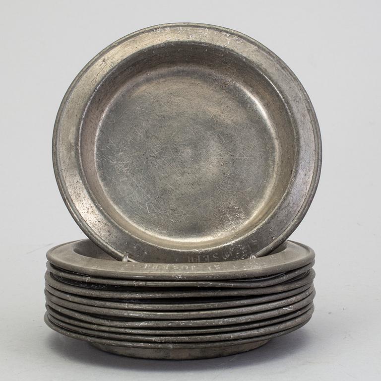 A set of ten tin plates, early 19th century.