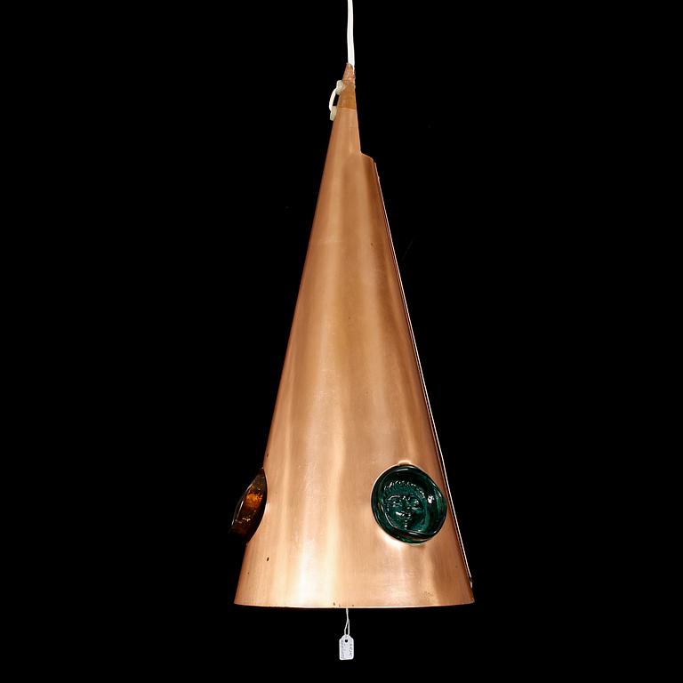 TAKLAMPA, koppar och glas, Erik Höglund, 1900-talets andra hälft.