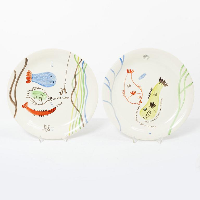 Stig Lindberg, Eight 'Löja' plates, Gustavsberg.