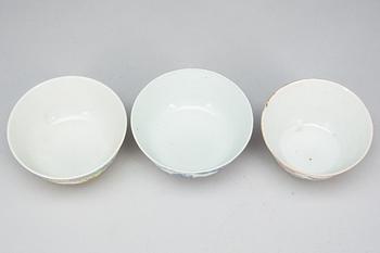 PARTI SKÅLAR, porslin. 3 st, Kina, 1900-tal.