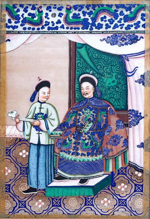 Akvarell och tusch på rispapper, Kina Qingdynastin, 1800-tal.