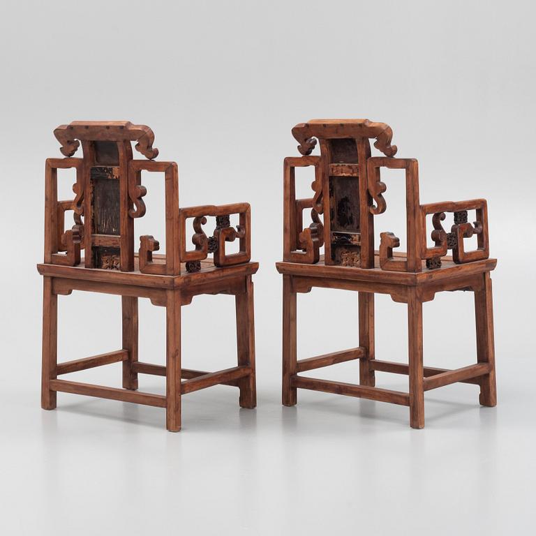 A pair of hardwood chairs, China, early 20th century.