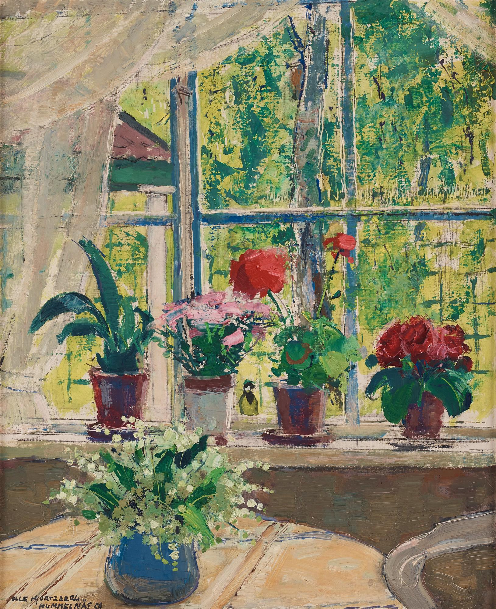 Olle Hjortzberg, Flowers on the window sill.