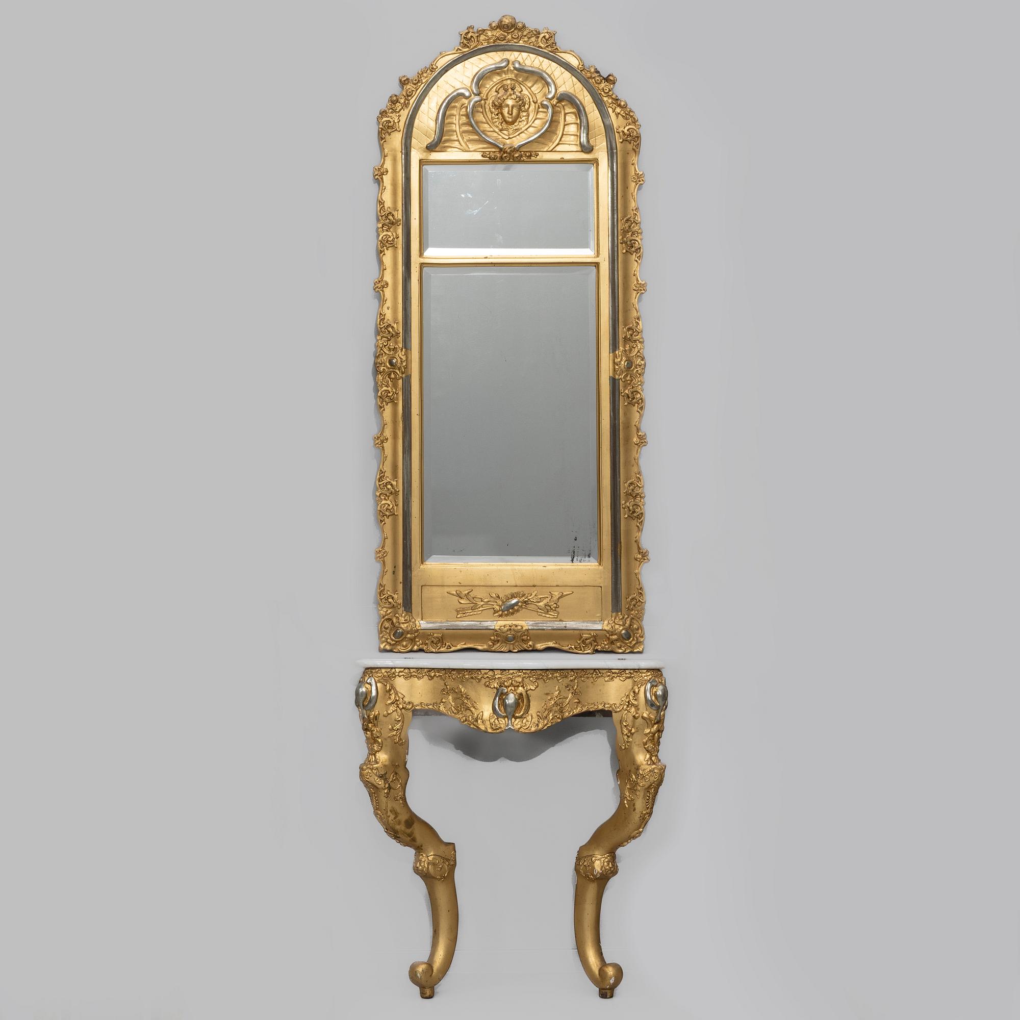 Mirror with console table, Neo-Rococo, second half of the 19th century.