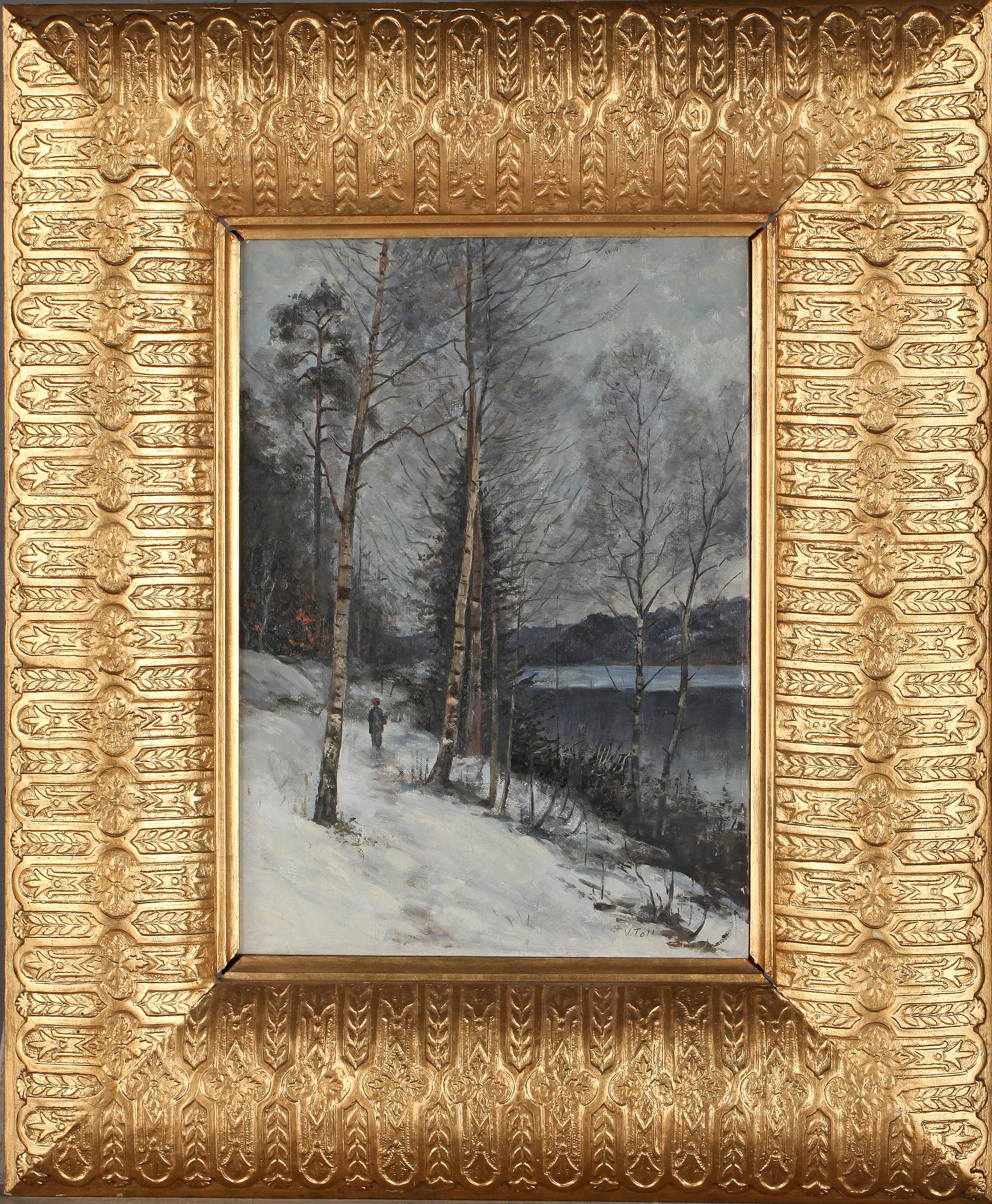 OKÄND KONSTNÄR, olja på duk, signerad V Toll, 1900-talets första hälft.