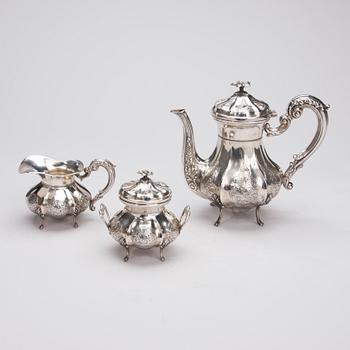 KAFFESERVIS, 3 delar, silver, finska kontrollstämplar 1990. Tot. vikt 1640 g.