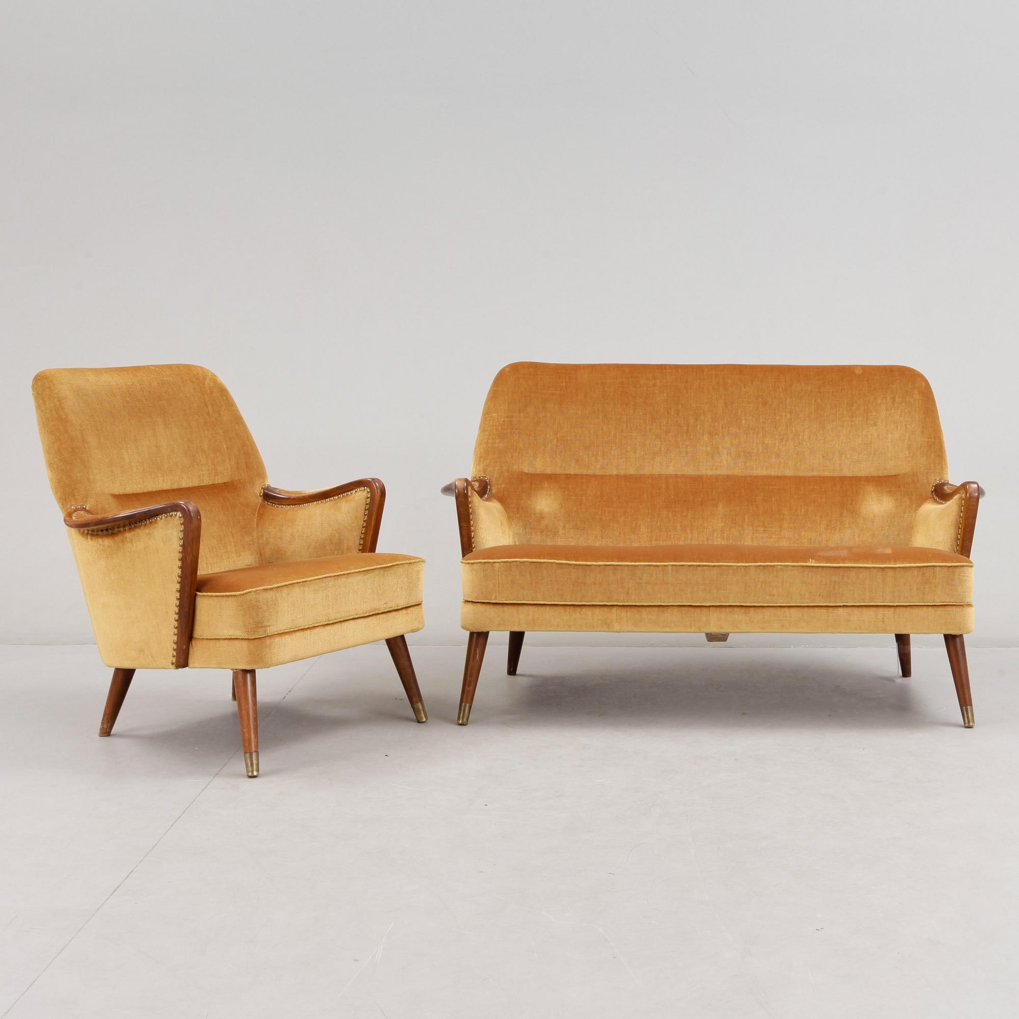 SOFFA samt FÅTÖLJ, 1940/50-tal.
