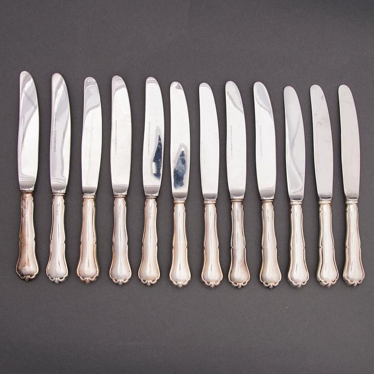 An 29-piece Chippendale silver cutlery set, Finnish hall marks, 1980s-90s.