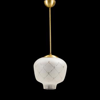 A mid 20th century brass and glass ceiling light. Height ca 67 cm.