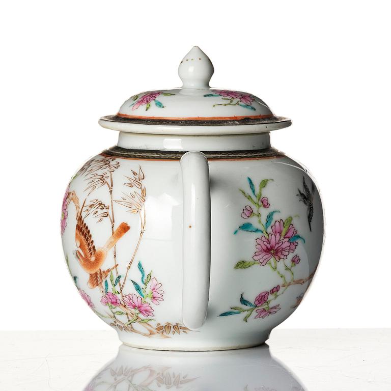 A famille rose tea pot with cover, Qing dynasty, Yongzheng (1723-35).