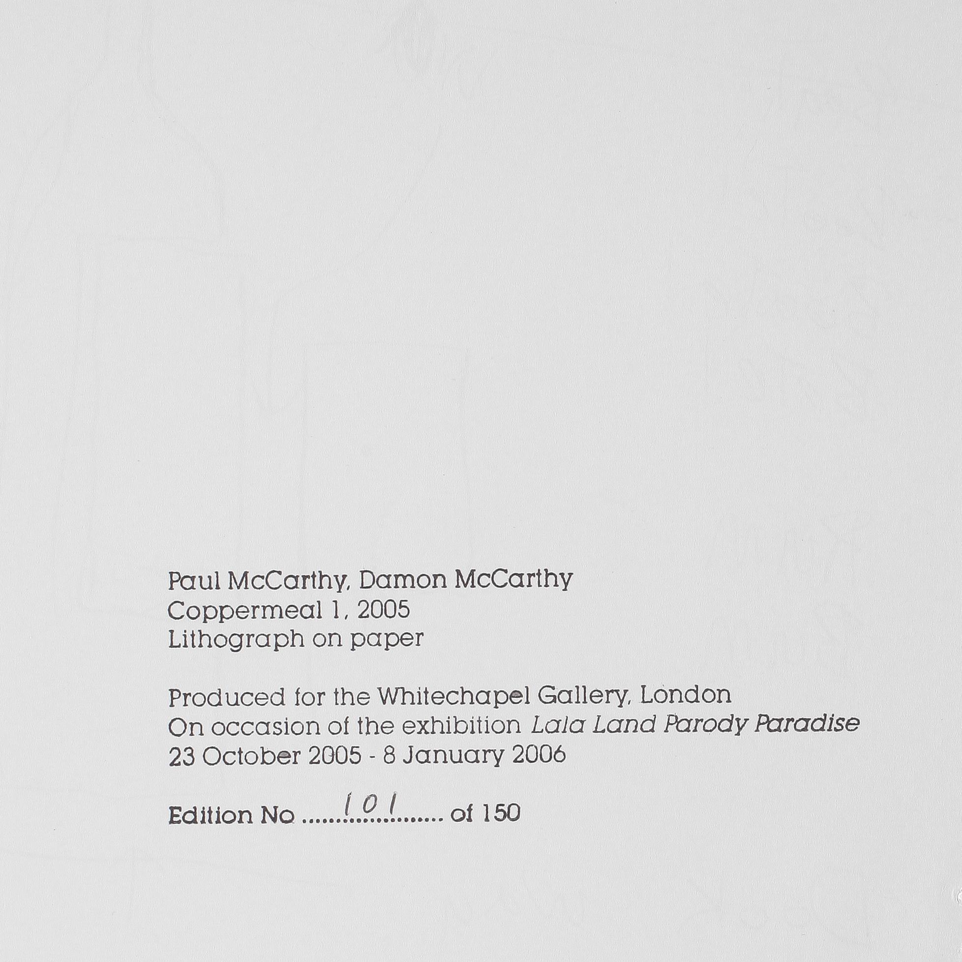 PAUL MCCARTHY, "Coppermeal 1,2,3", 3 st litografier signerade och numrerade, 2005. nr 26 och två nr 101,