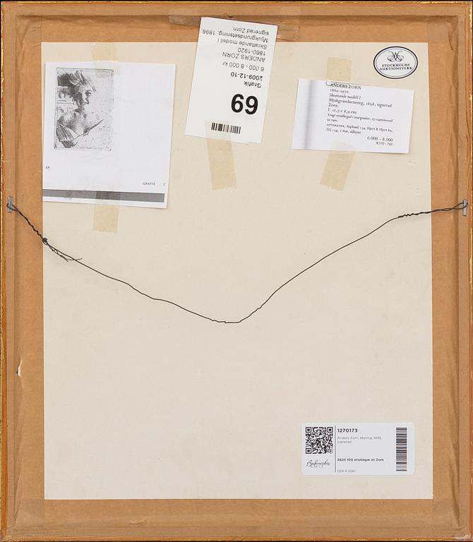 Anders Zorn, etsning, 1898, signerad.