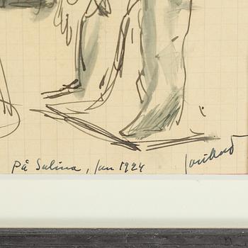 JOHN JON-AND, 2 works, ink and ink on paper, one signed.