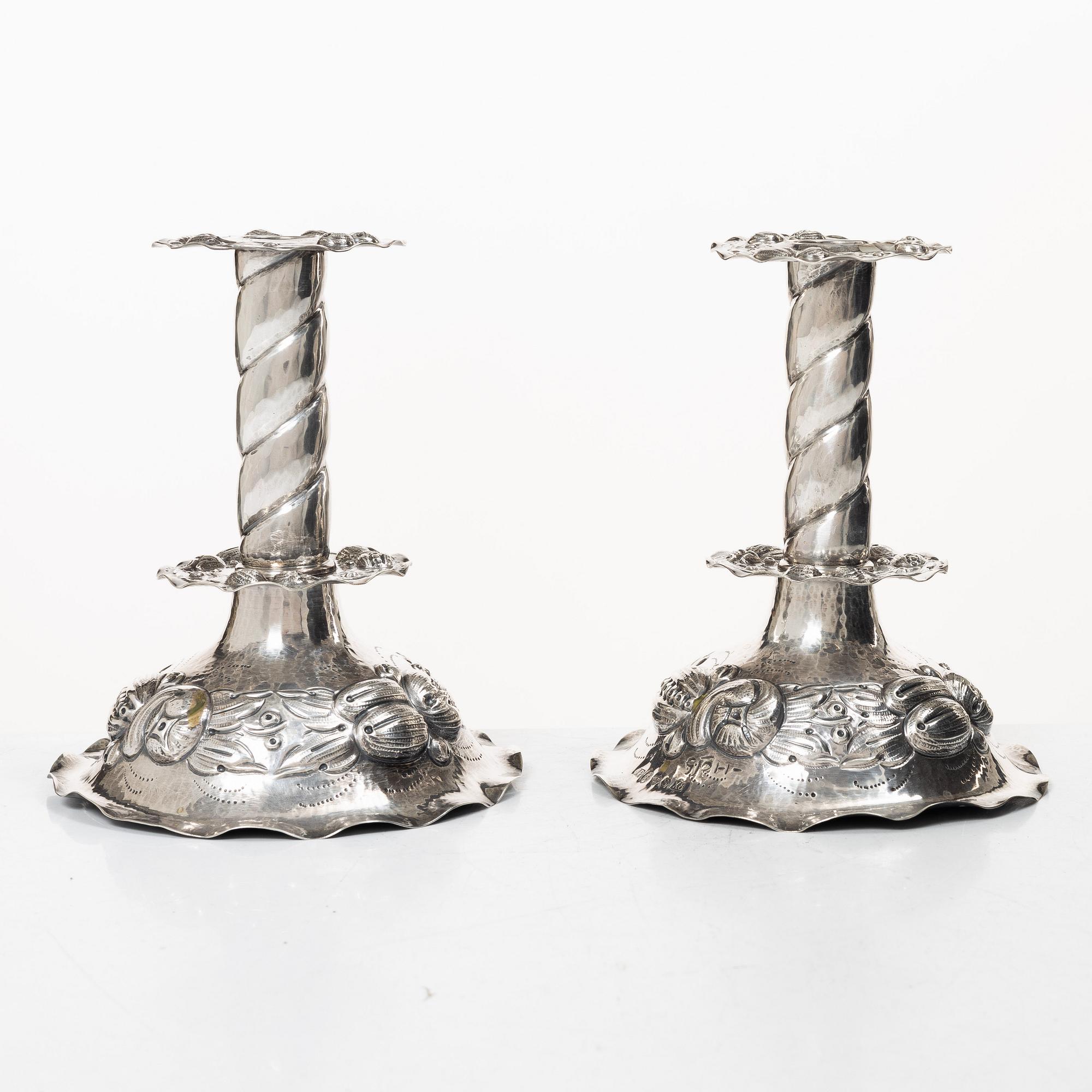Candelsticks, a pair, silver, Baroque style, Jewellers Ab Joh Petterssons Eftr, Stockholm 1948.