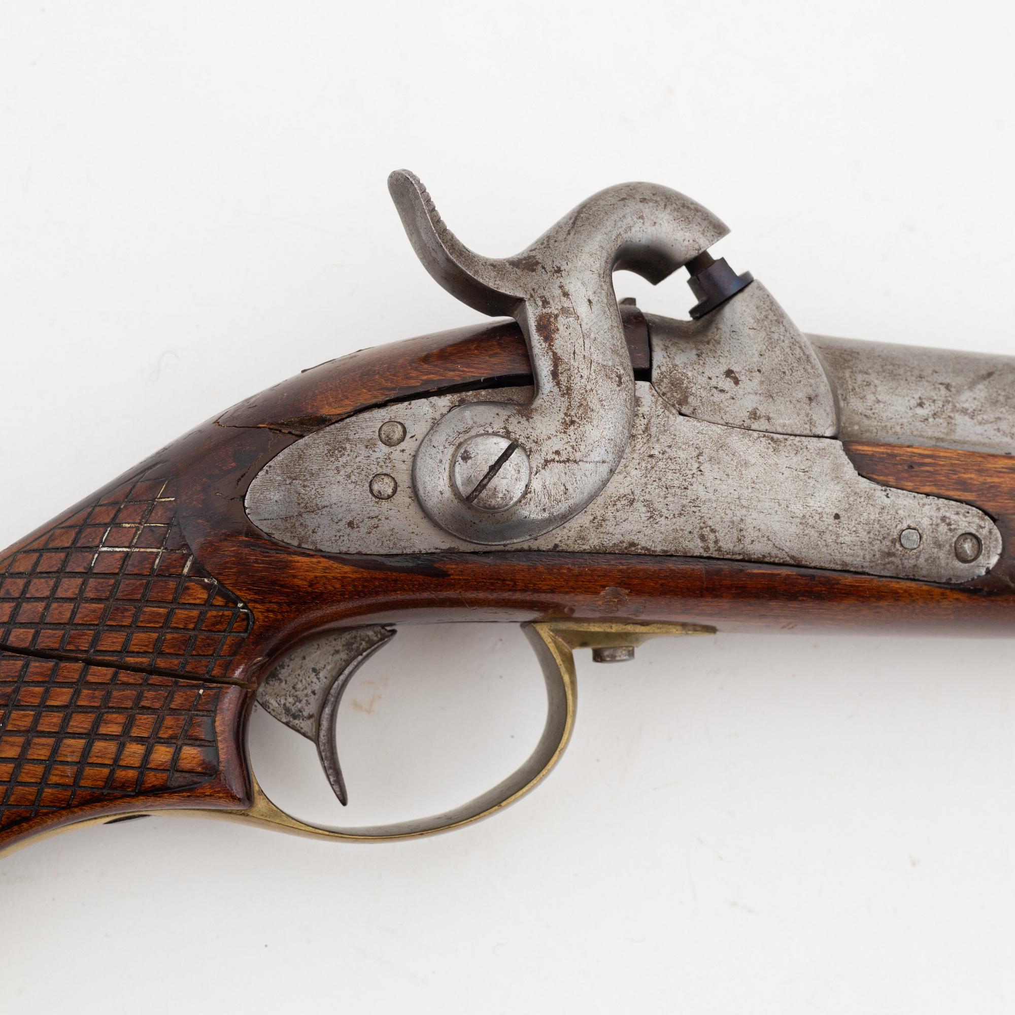 A Swedish smooth bored percussion pistol, 1850 pattern.