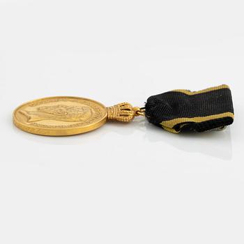 Medalj, guld, "för trohet och flit", Pro Patria, Gustaf V, 1946.