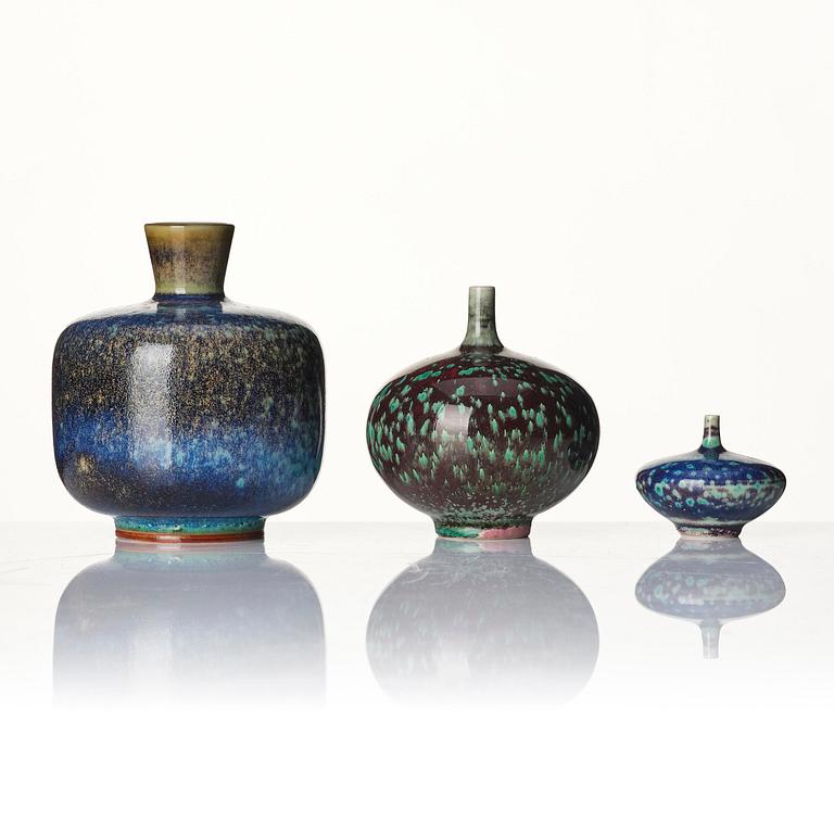 Berndt Friberg, a set of 7 stoneware vases and 4 bowls, Gustavsberg Studio, Sweden, 1960s.