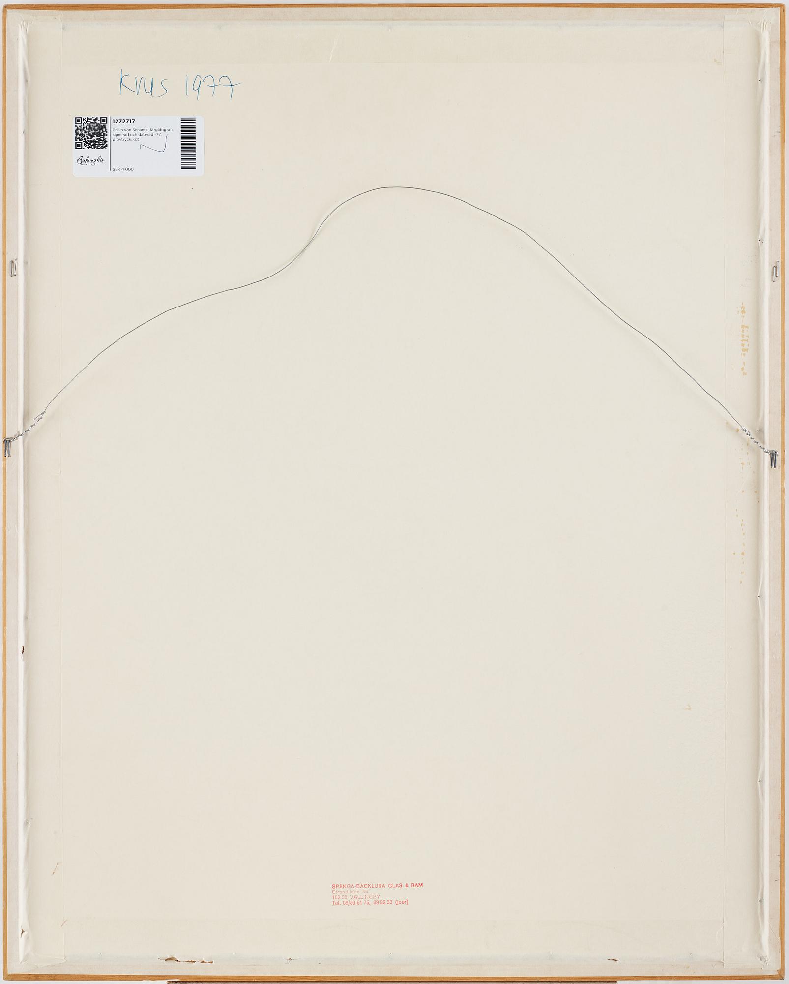 Philip von Schantz, lithograph in color, signed and dated -77, trial proof.