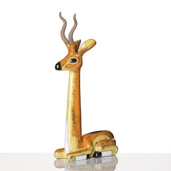 Vicke Lindstrand, a glazed ceramic sculpture of a gazelle, Upsala-Ekeby, Sweden, 1948-60.