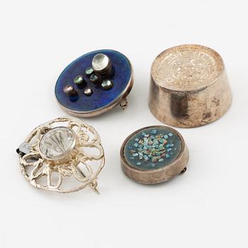 Lars Arby, four brooches, sterling silver and enamel, Gothenburg 1962 and 1966.