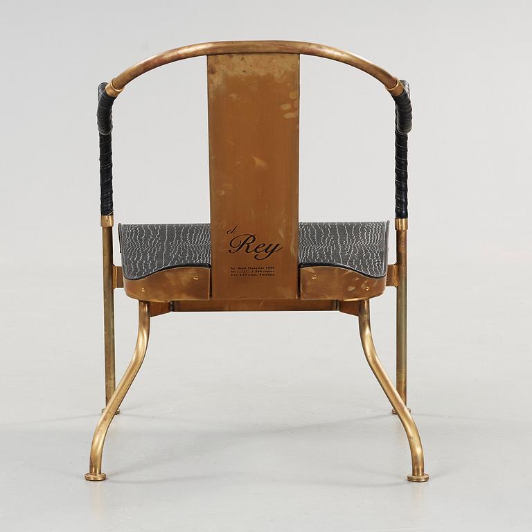 Mats Theselius, an 'El Rey' brass and leather easy chair, Källemo, Sweden.