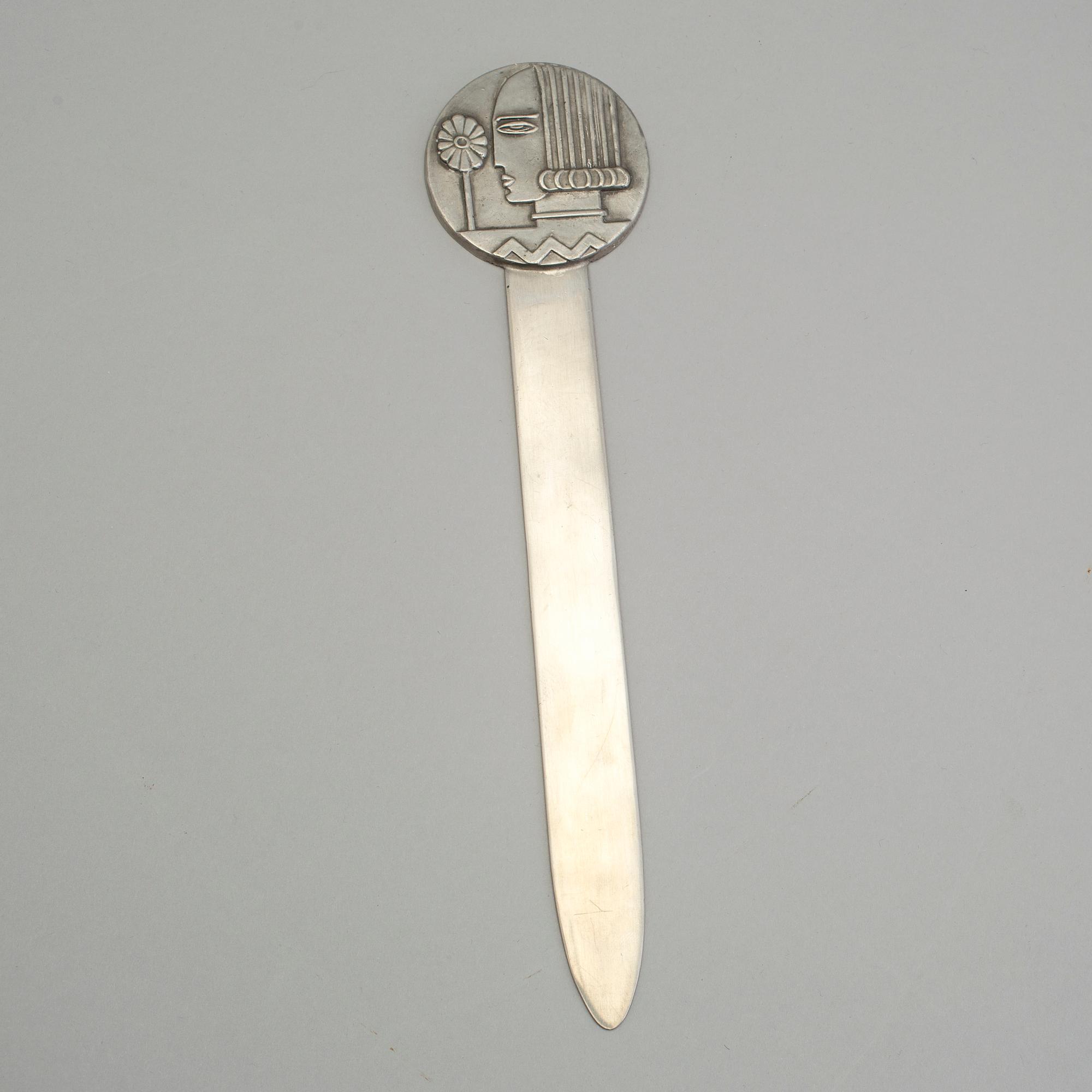 SYLVIA STAVE, brevkniv, tenn, art deco, för CG Hallberg, 1930-tal.