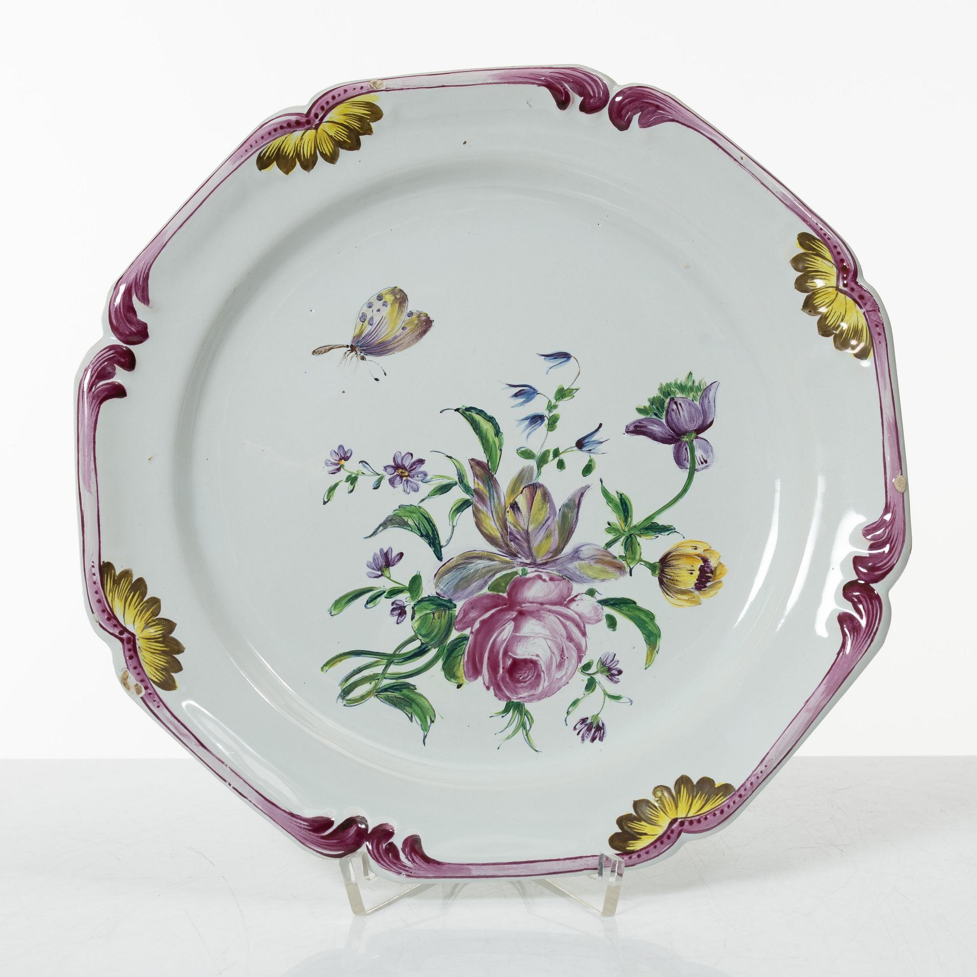 A pair of Rococo style plates, Veuve Perrin style, France, 20th Century.