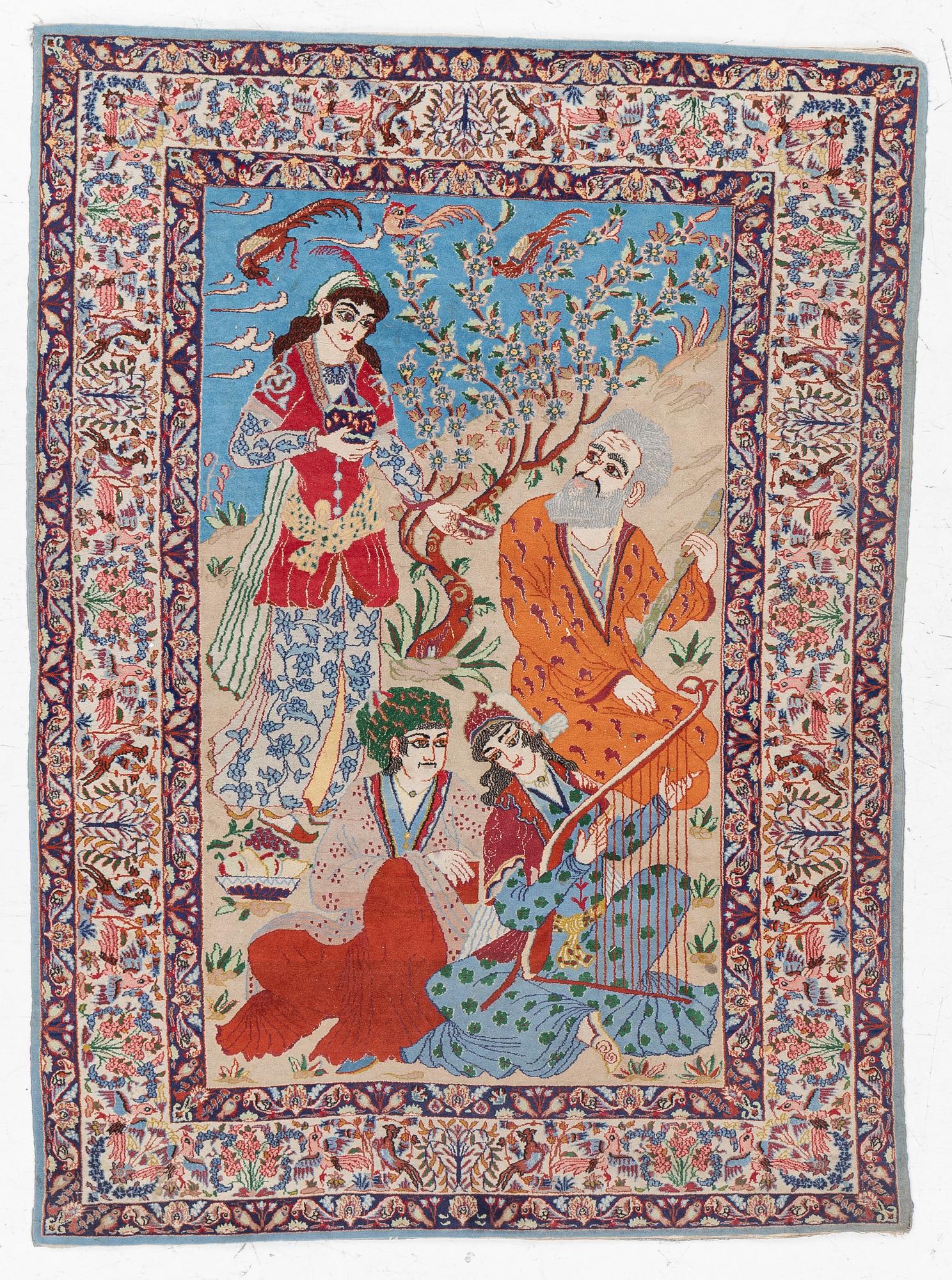 A Tabriz rug, figural, c. 152 x 108 cm.