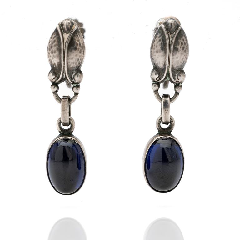 Georg Jensen, Earrings, a pair, sterling silver with blue stone.