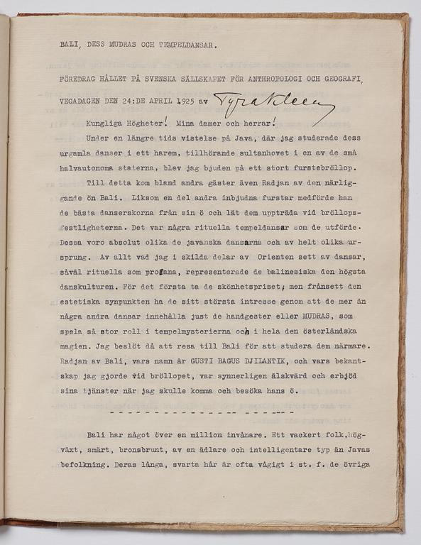 Tyra Kleen, fyra häften med åtta tryckta planscher (varav en dublett), "Temple Dances and Musical Instruments in Bali".