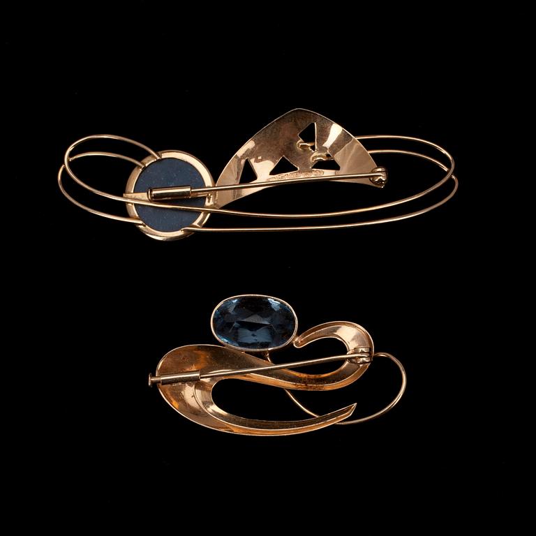 BROSCH, 2 st, guld 14K, Helsingfors 1957, 1960.