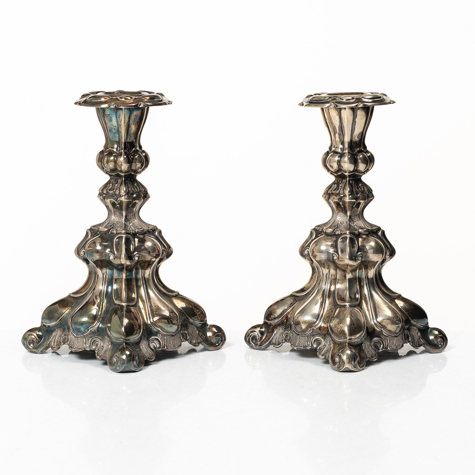 Ljusstakar, ett par, silver, barockstil, Svenska importstämplar, 1900-tal.