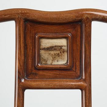 A hardwood and dreamstone armchair, presumably late Qing dynasty.