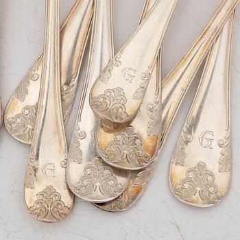 Cutlery, 58 pieces, silver, “Gammel fransk”, Sweden, including Johan Petter Ernander, Uppsala, 1832.
