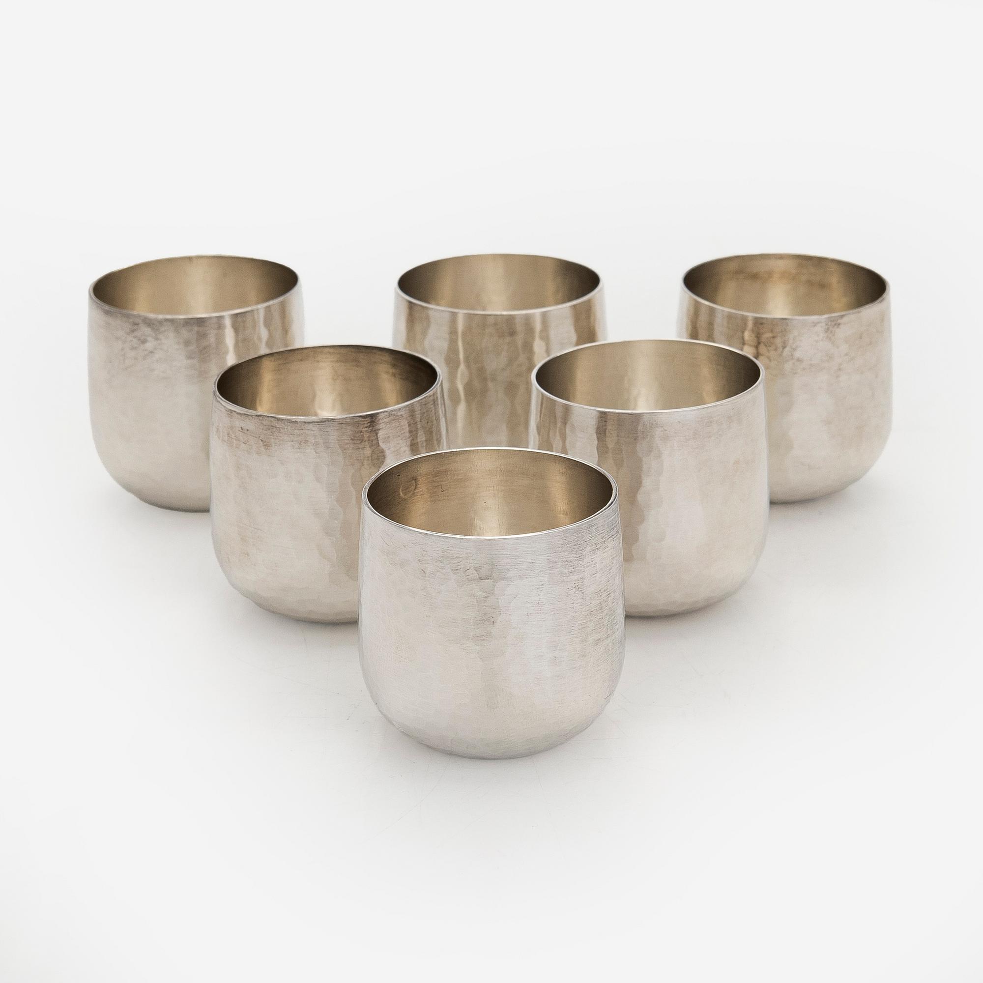 Tapio Wirkkala, bägare, 6 st, silver, TW 469, Kultakeskus, Tavastehus 1978 och 1979.