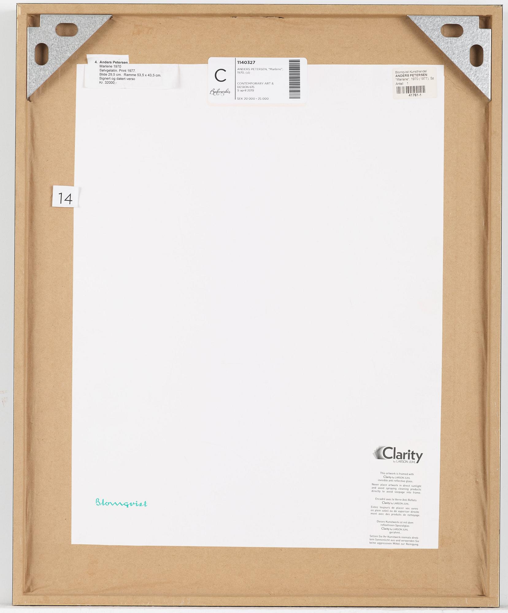 ANDERS PETERSEN, photograph signed and dated 1977 on verso.